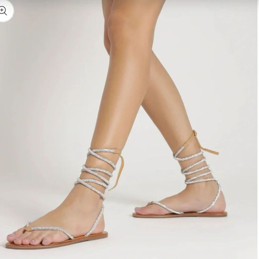 SCHUTZ Glam Kittie Crystal Caramel Ankle‑Wrap Sandals Size 5.5 NWOB